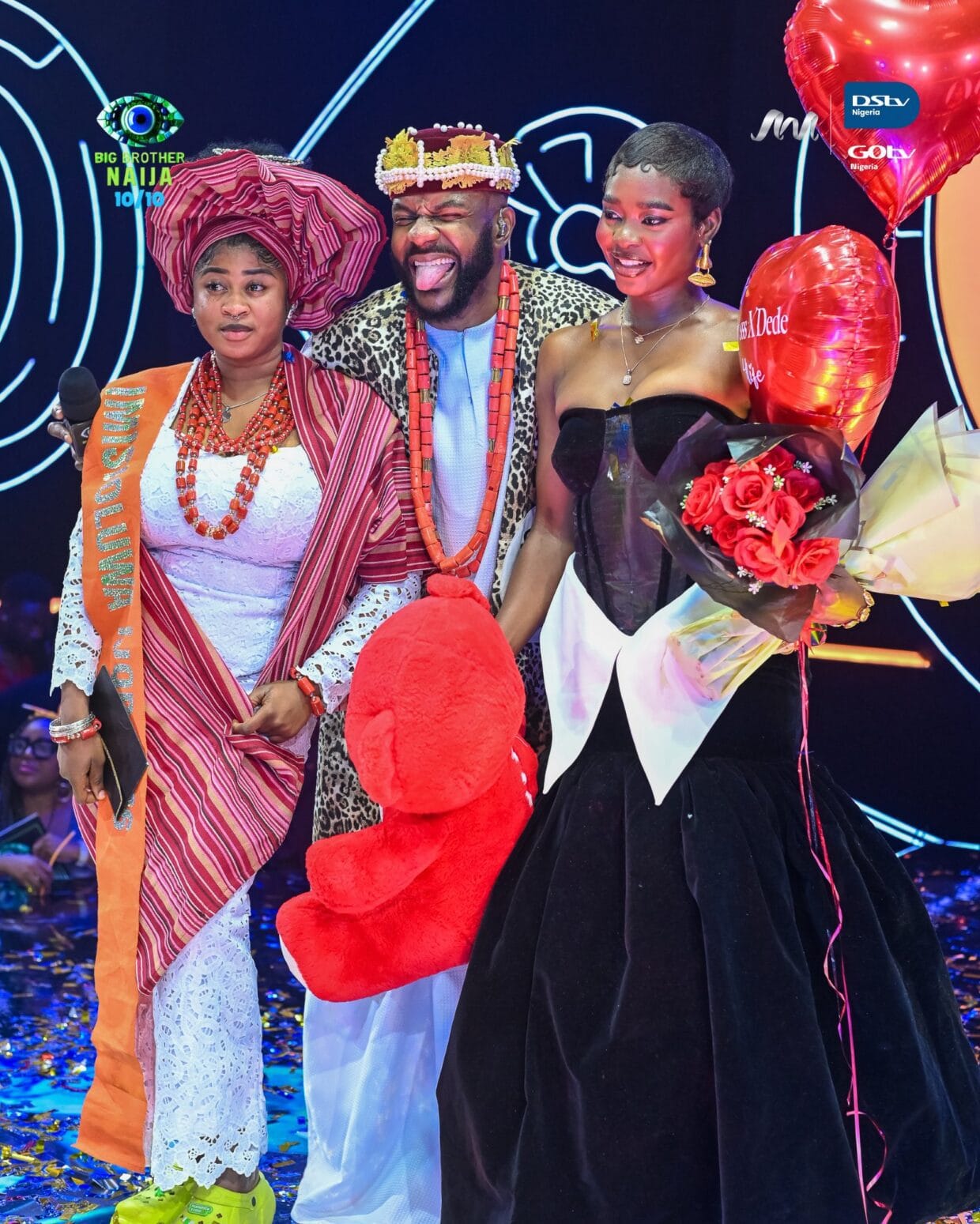 Imisi, Ebuka and Dede at BBnaija season 10 finale